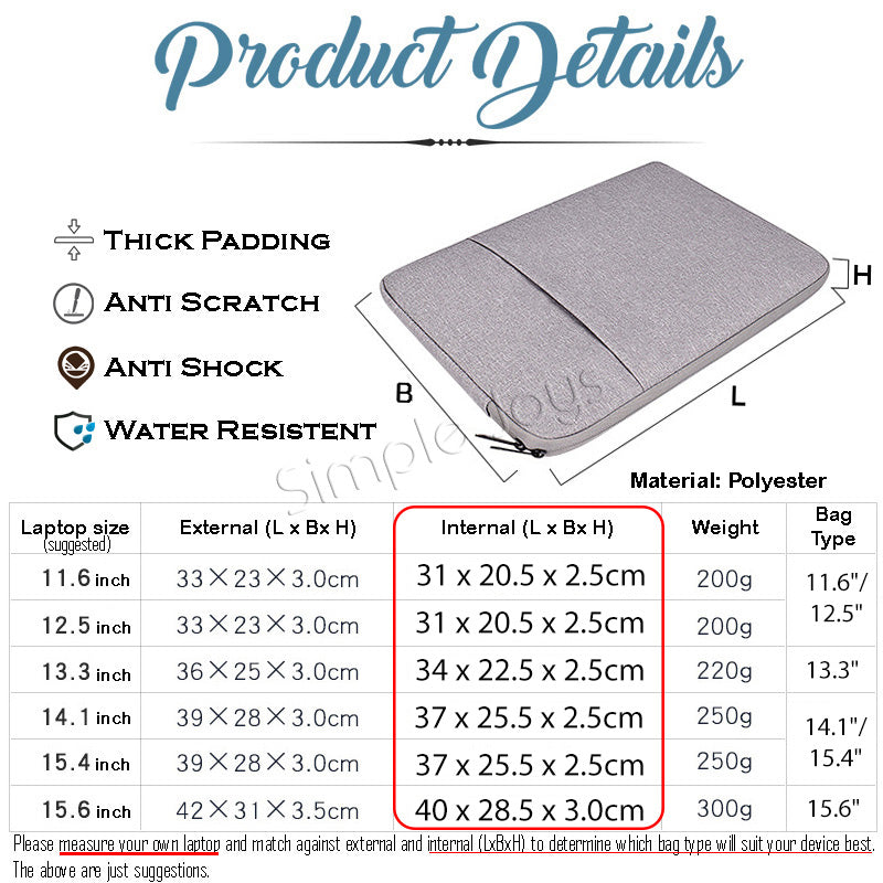 Laptop Sleeve Bag Anti Shock Waterproof Computer Bag For Macbook Notebook