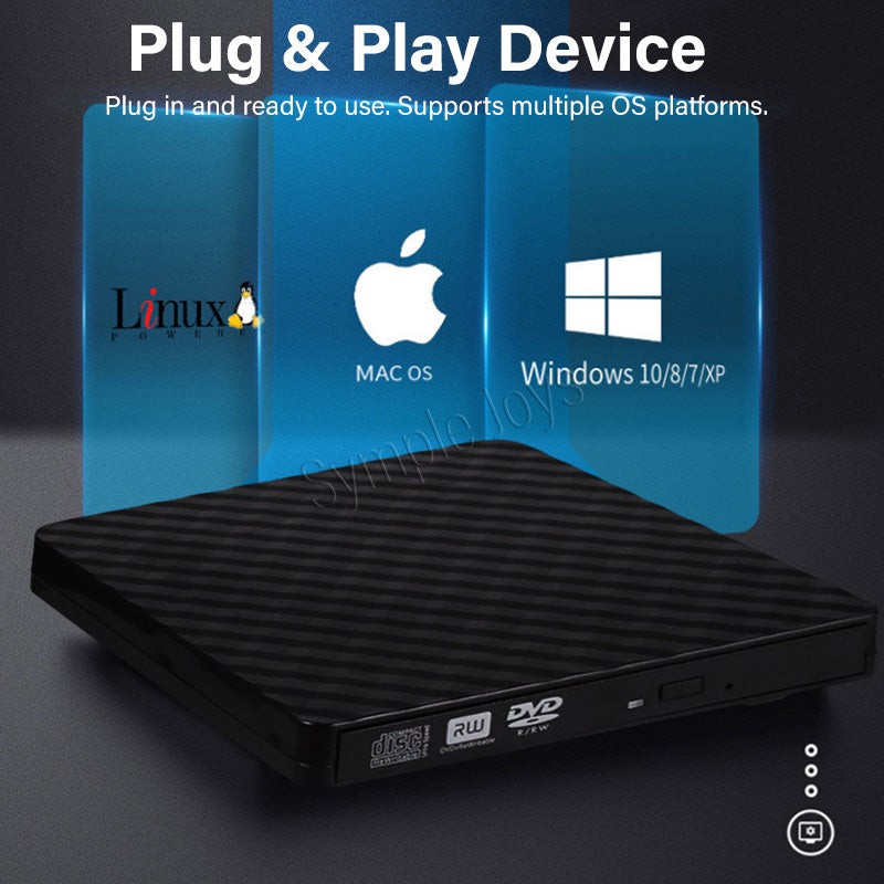 External DVD Drive USB 3.0 RW Portable DVD/CD RW Reader Burner Writer for Laptop Desktop PC Windows Linux Apple Mac