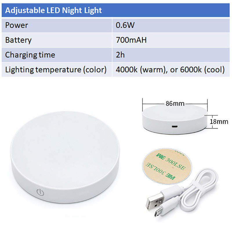 Adjustable Dimmable LED Light - Night Lamp - Magnetic Base - USB Rechargeable