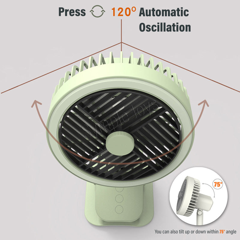 Clip On Fan Auto Oscillating USB Rechargeable With LED Night Light For Stroller Desk Kitchen