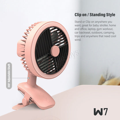 Clip On Fan Auto Oscillating USB Rechargeable With LED Night Light For Stroller Desk Kitchen