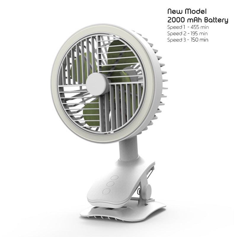 Clip On Fan Auto Oscillating USB Rechargeable With LED Night Light For Stroller Desk Kitchen