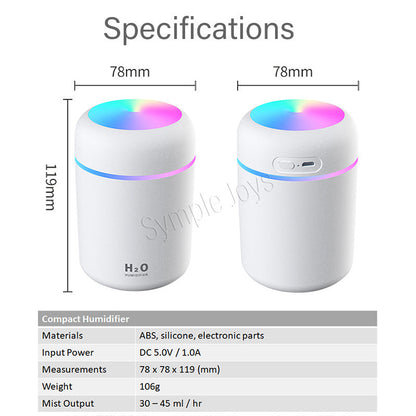 300ml Portable Mini Air Humidifier USB Diffuser Purifier Car Humidifier With LED Night Light