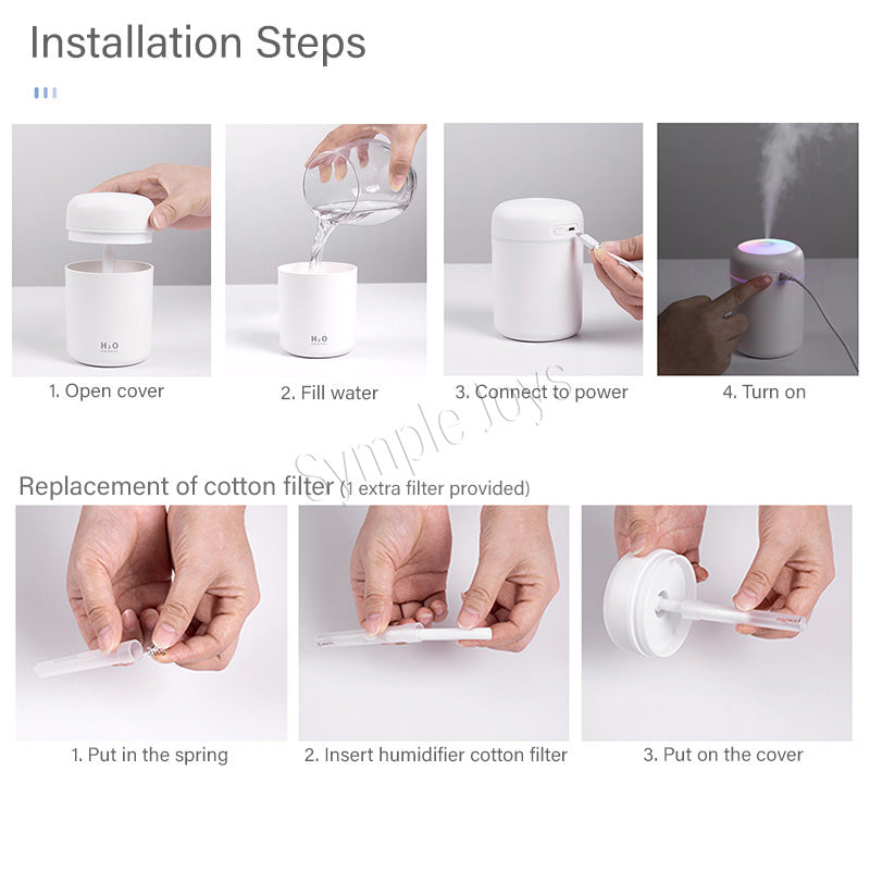 300ml Portable Mini Air Humidifier USB Diffuser Purifier Car Humidifier With LED Night Light