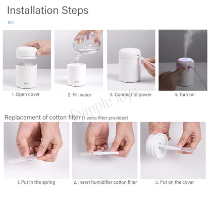 300ml Portable Mini Air Humidifier USB Diffuser Purifier Car Humidifier With LED Night Light