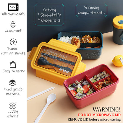 Bento Style Portable Lunch Box Food Container BPA Free With Cutlery And Phone Stand