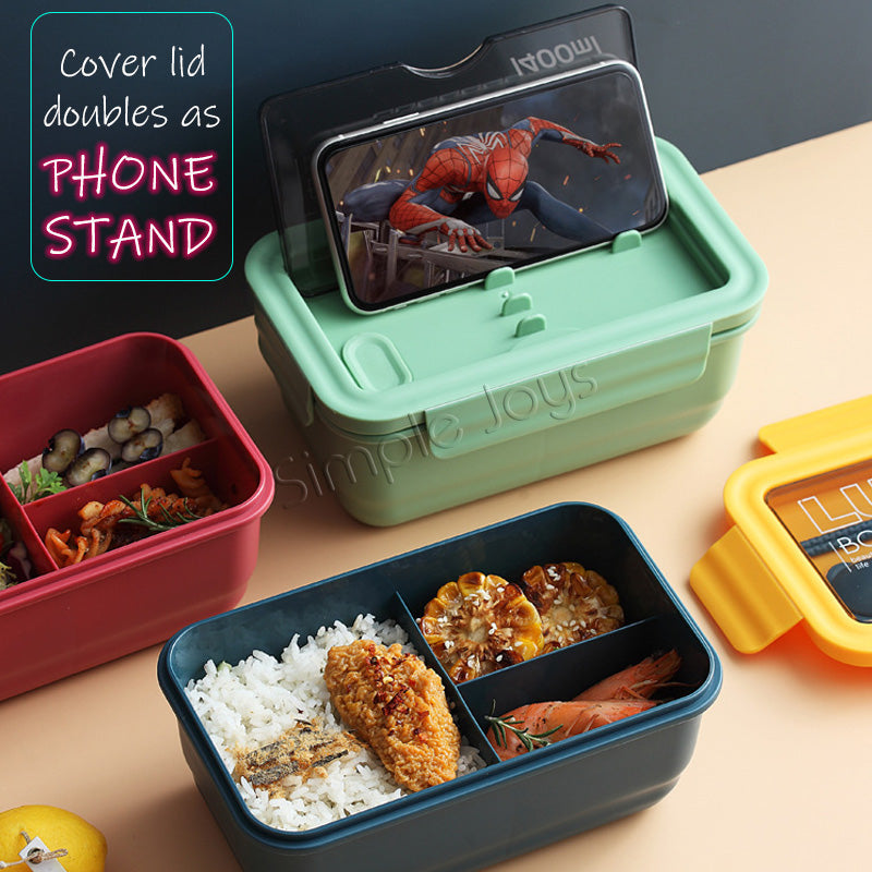 Bento Style Portable Lunch Box Food Container BPA Free With Cutlery And Phone Stand