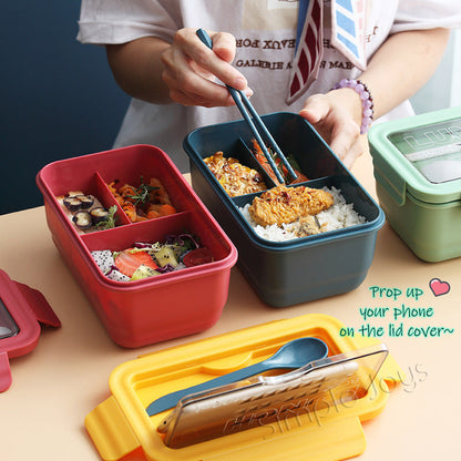 Bento Style Portable Lunch Box Food Container BPA Free With Cutlery And Phone Stand