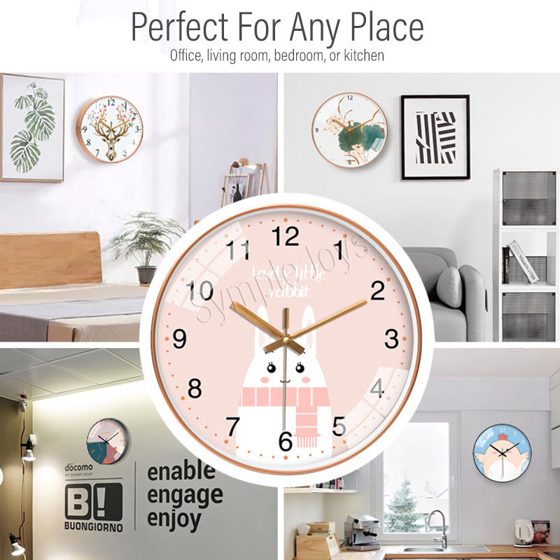 Cute Cartoon Wall Clock Silent Quartz Movement 30cm Round