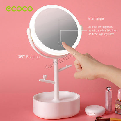 Rechargeable LED Makeup Mirror Light Cosmetic Vanity Make-up Mirror With Adjustable Brightness And Storage Box