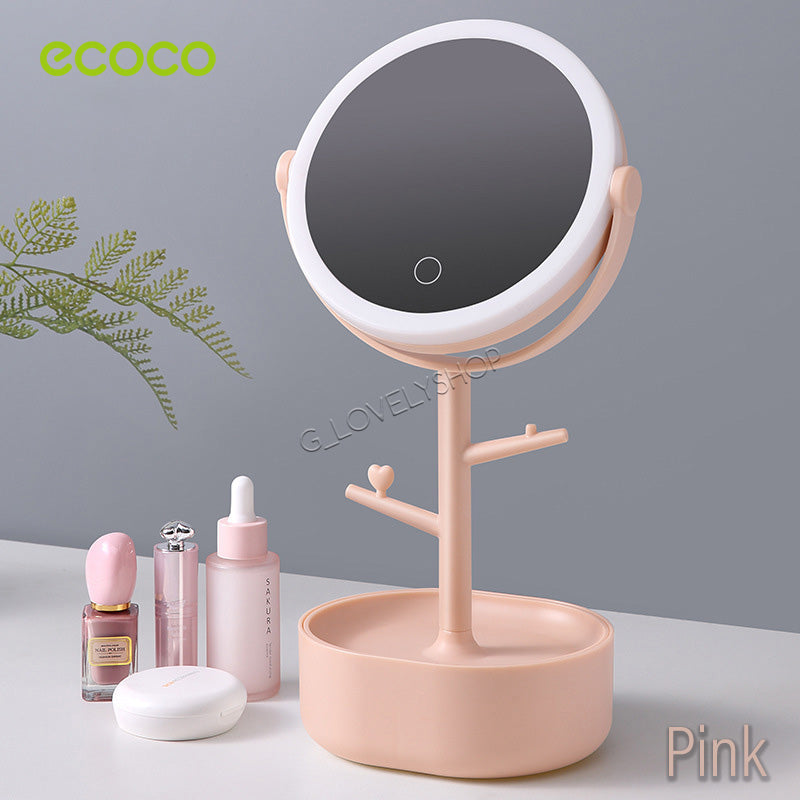 Rechargeable LED Makeup Mirror Light Cosmetic Vanity Make-up Mirror With Adjustable Brightness And Storage Box