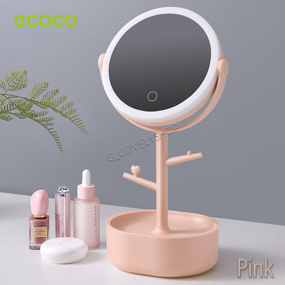 Rechargeable LED Makeup Mirror Light Cosmetic Vanity Make-up Mirror With Adjustable Brightness And Storage Box