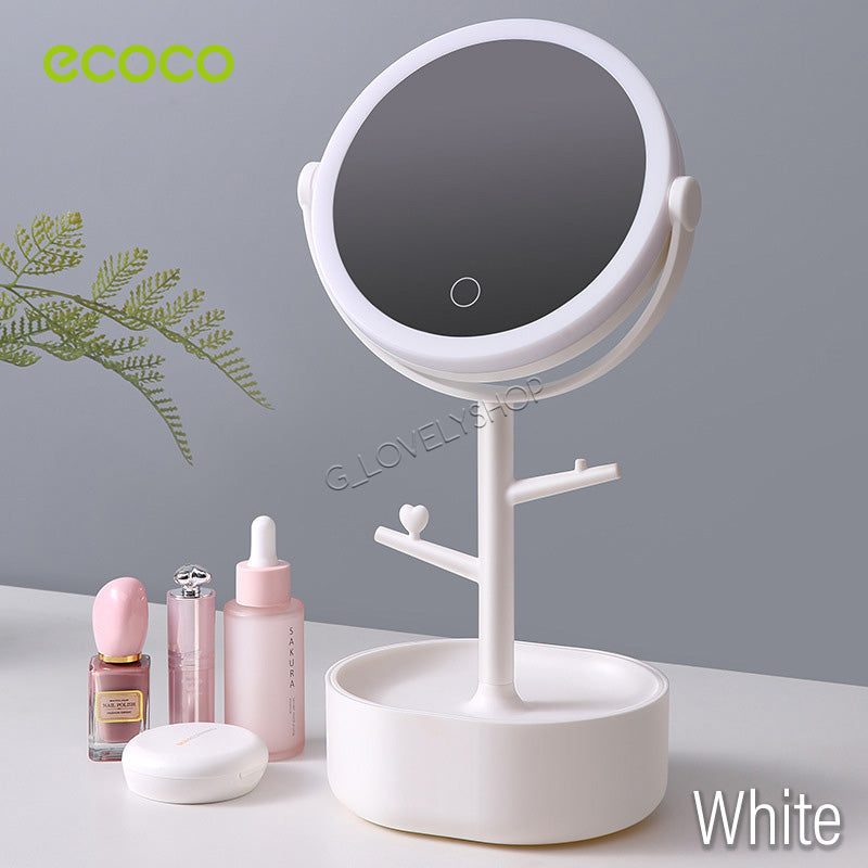 Rechargeable LED Makeup Mirror Light Cosmetic Vanity Make-up Mirror With Adjustable Brightness And Storage Box