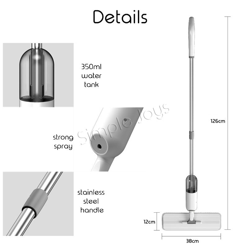 Spray Mop With Large Pad For Wet Dry Floor 360 Degree Swivel