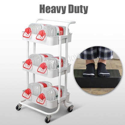 Three-Tiers Storage Trolley Shelf Kitchen Rack Cart 360 Degrees Flexible Wheels with Handle