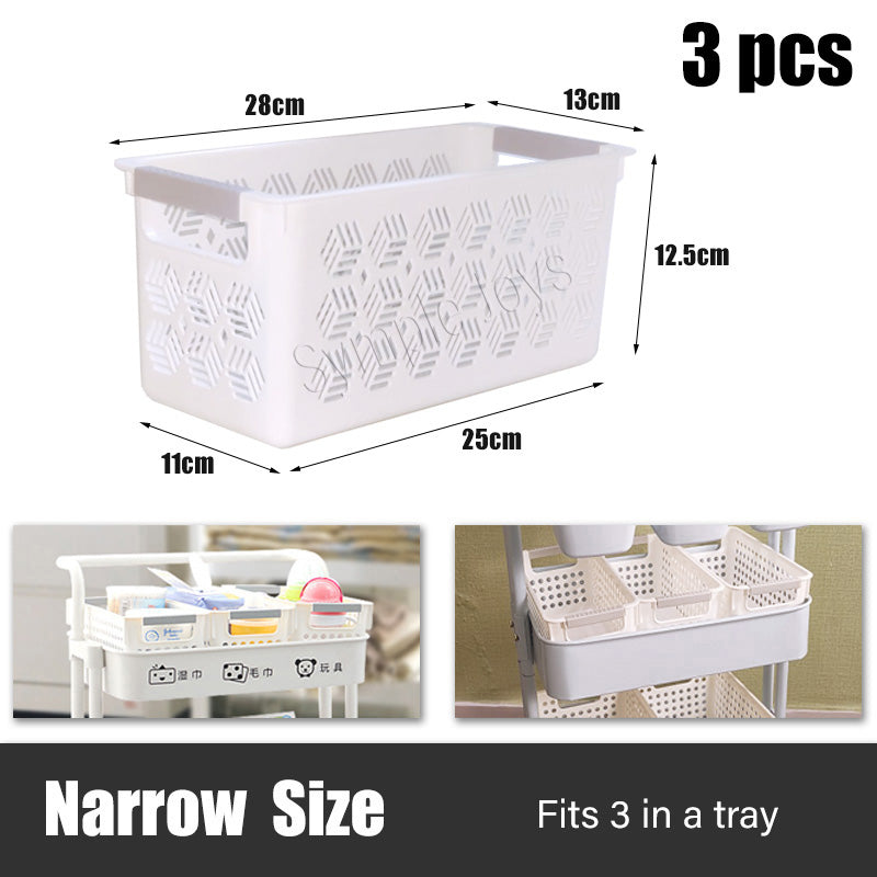 Three-Tiers Storage Trolley Shelf Kitchen Rack Cart 360 Degrees Flexible Wheels with Handle