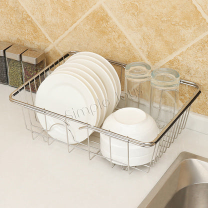 Dish Drying Rack Expandable Over the Sink Or On Counter Drainer Basket