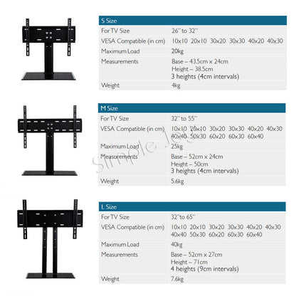 TV Stand Universal Wall Mount On Table Or Console For 26-65 inch VESA