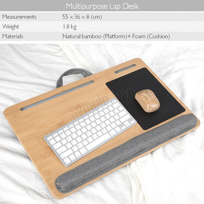 Lap Desk Table with Built in Mouse Pad, Wrist Pad and Pillow Cushion for Laptop or Tablet