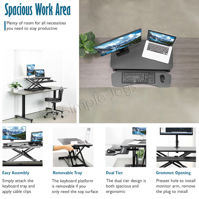 Stand Up Desk Riser Standing Converter Dual Monitor and Laptop Table With Adjustable Height