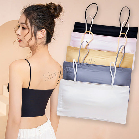 [3pcs Bundle] Ice Silk Tube Top With Shoulder Strap Bandeau Seamless Design