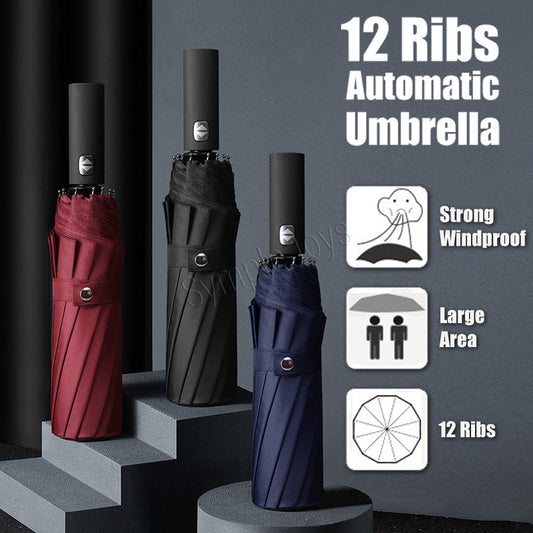 12 Ribs Automatic Umbrella Super Windproof Large Umbrella Auto Open Close Excellent Water Repellency